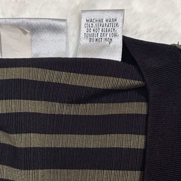 Chicos Travelers Slinky Striped Top V-Neck Knit Long Slv Black Green Size 3 XL - Picture 8 of 8